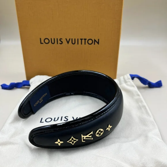 Louis Vuitton Black and Gold Leather Head Band - Picture 3 of 4